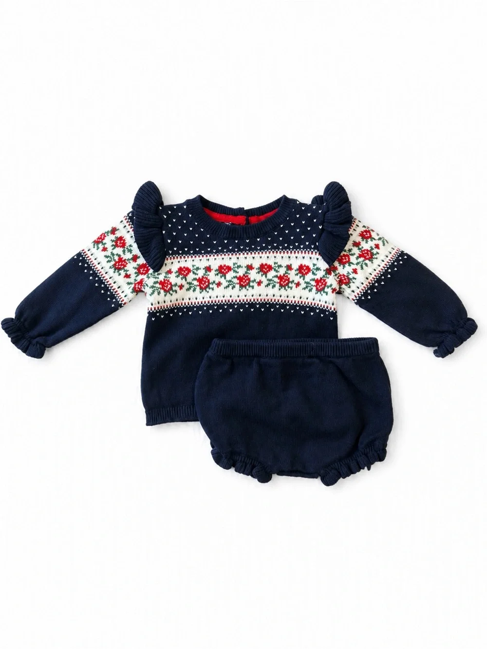 Janie and Jack 6-12M Fair Isle Floral Sweater & Bloomers Set EUC